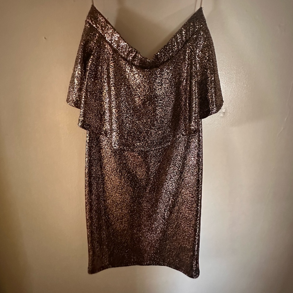 Rue 21 metallic gold and black strapless short cocktail dress